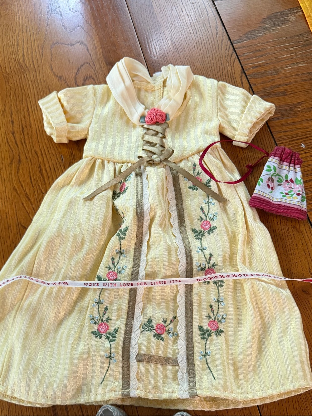 American Girl 18" Doll Retired Felicity Tea Lesson Gown Dress, Bag and Garter